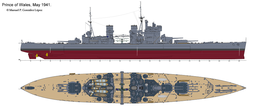 battleship Prince of Wales line color drawing