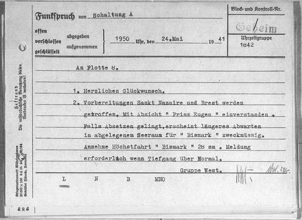 Bismarck Radiogram 1842