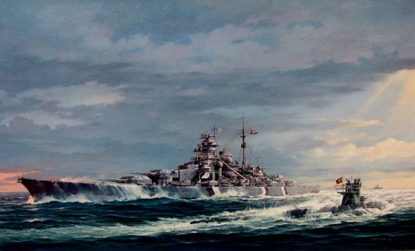 Bismarck and U556 Painting by Marii Chernev