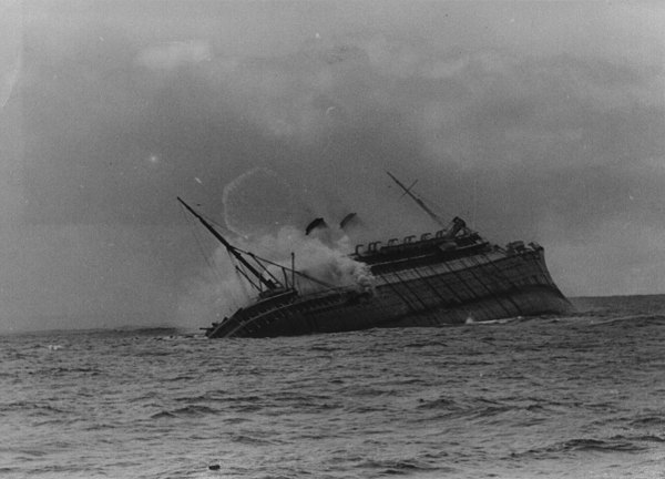 Sinking British Troop transport Orama